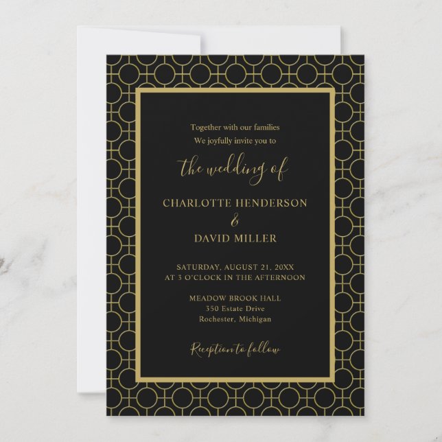 Elegant Modern Black and Gold Wedding Invitation (Front)