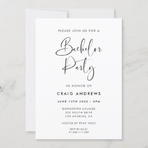 Elegant & Modern Black and White Bachelor Party Invitation