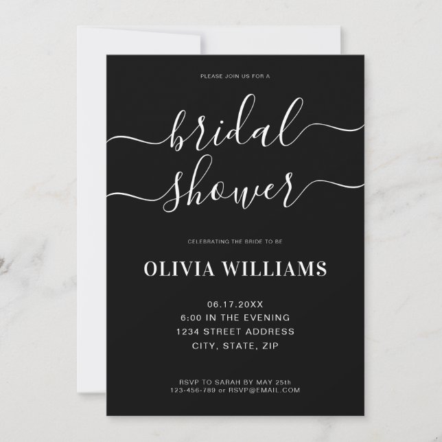 Elegant Modern Black and White Bridal Shower Invit Invitation (Front)