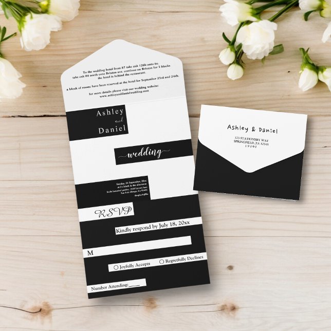 Elegant Modern Black And White Chic Wedding All In One Invitation (Creator Uploaded)