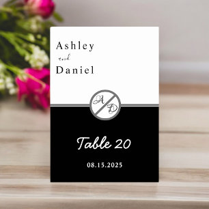 Elegant Modern Black And White Monogram Wedding Table Number
