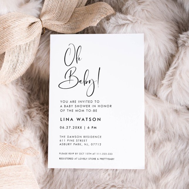 Elegant & Modern Black and White Oh Baby Invitation (Creator Uploaded)