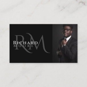 Elegant Modern Black and White Photo Monogrammed Business Card