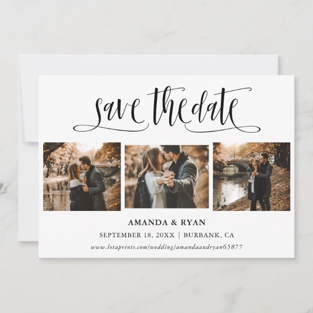 Elegant Modern Black and White Photo Save The Date (Front)
