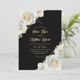 Elegant Modern Black and White Rose Floral Wedding Invitation