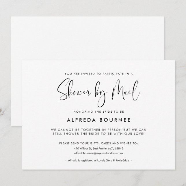 Elegant & Modern Black and White Shower by mail Invitation (Front/Back)
