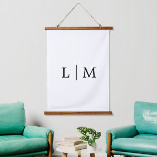 Elegant Modern Black and White Simple Monogram Hanging Tapestry