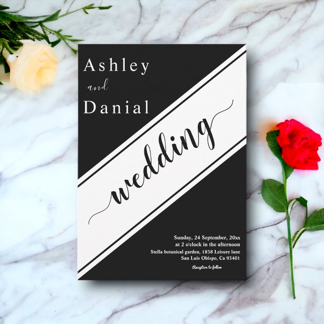 Elegant Modern Black And White Stylish Wedding Invitation (Creator Uploaded)