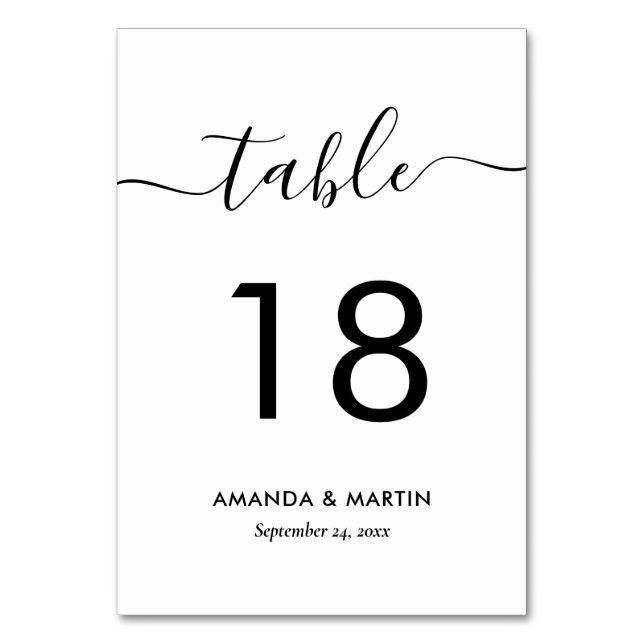 Elegant Modern Black and White Table Number Card (Front)