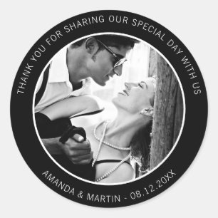 Elegant Modern Black and White Thank You Photo Classic Round Sticker
