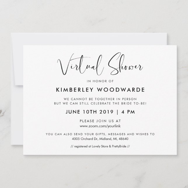 Elegant & Modern Black and White Virtual shower Invitation (Front)