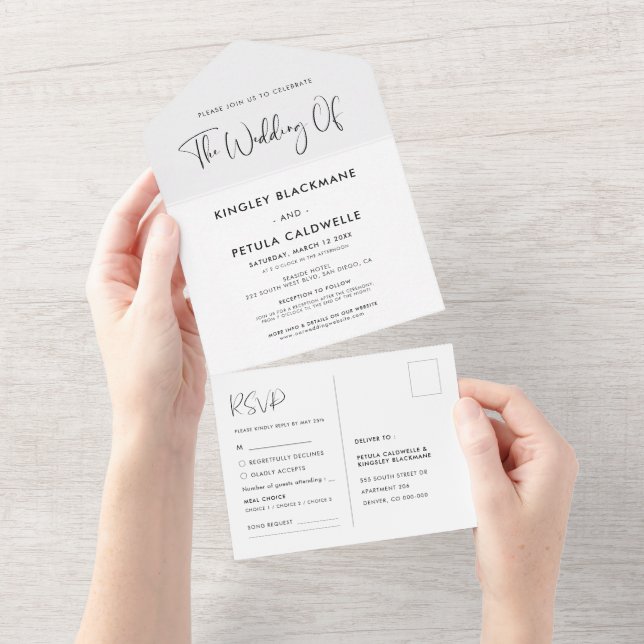 Elegant & modern black and white wedding all in one invitation (Tearaway)