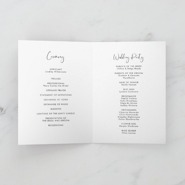 Elegant & modern black and white wedding folded program (Inside)