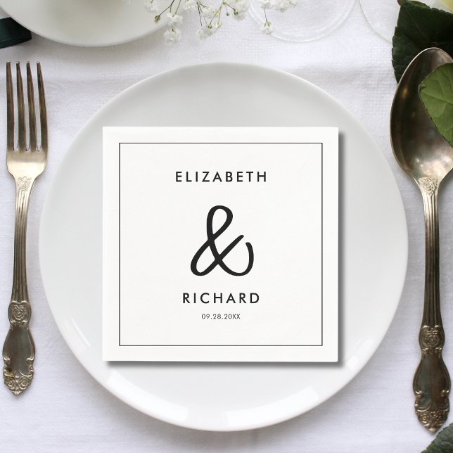 Elegant & Modern Black and White Wedding Napkin (Creator Uploaded)