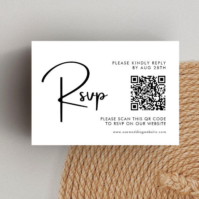 Elegant & Modern Black and White Wedding QR Code RSVP Card (Creator Uploaded)