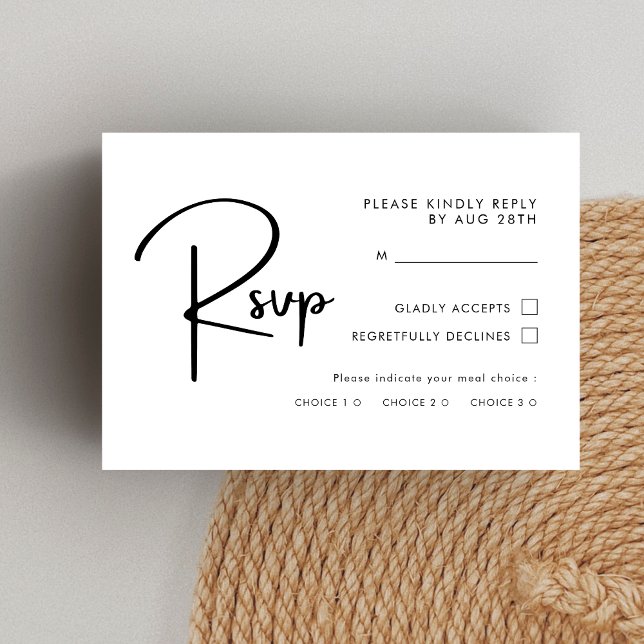 Elegant & Modern Black and White Wedding  RSVP Card (Creator Uploaded)