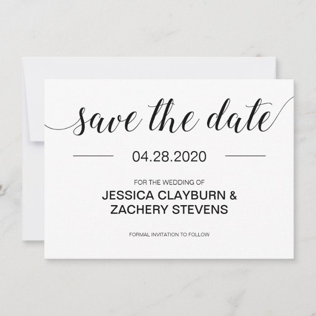 Elegant Modern Black and White Wedding Save The Date (Front)