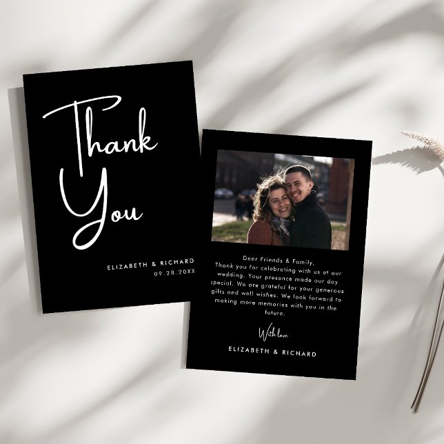 Elegant & Modern Black and White Wedding Thank You Card (Creator Uploaded)