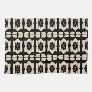 Elegant Modern Black & Beige Geometric Pattern Kitchen Towel
