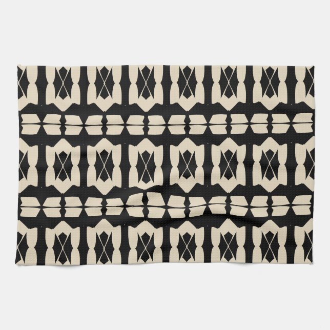Elegant Modern Black & Beige Geometric Pattern Kitchen Towel (Horizontal)