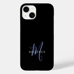 Elegant Modern Black Blue Script Monogram Case-Mate iPhone 14 Case