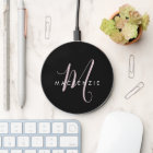 Elegant Modern Black Blush Pink Script Monogram