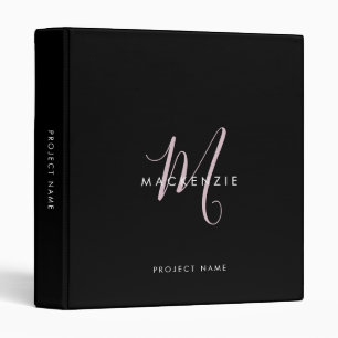 Elegant Modern Black Blush Pink Script Monogram Binder