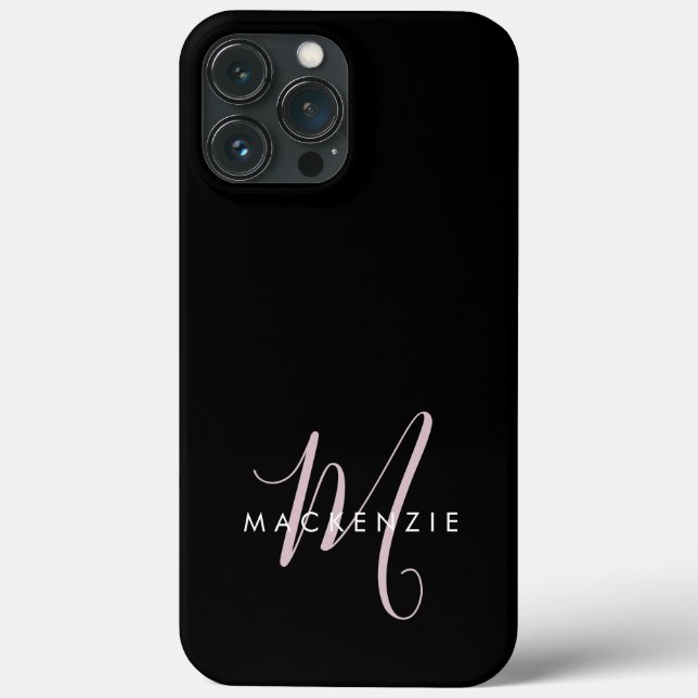 Elegant Modern Black Blush Pink Script Monogram Case-Mate iPhone Case (Back)