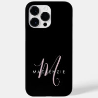 Elegant Modern Black Blush Pink Script Monogram