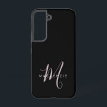 Elegant Modern Black Blush Pink Script Monogram Samsung Galaxy Case<br><div class="desc">Elegant Modern Black Blush Pink Script Monogram Phone Case.  An elegant Blush Pink script monogram combined with a clean white san-serif font makes for a contemporary look.</div>
