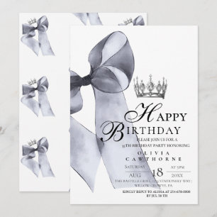 Elegant Modern Black Bow Crown Birthday Party  Invitation