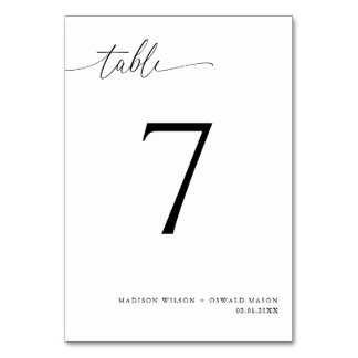 Elegant Modern Black Calligraphy Wedding 7 Table Number