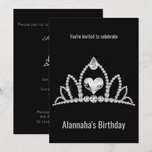 ELEGANT MODERN BLACK DIAMOND TIARA BIRTHDAY INVITATION