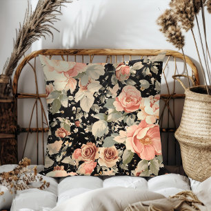 Elegant Modern Black Floral Pattern Throw Pillow