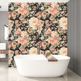 Elegant Modern Black Floral Pattern Wallpaper