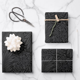 Elegant Modern Black Floral Pattern Wrapping Paper Sheet