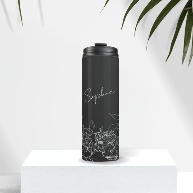 Elegant Modern Black Floral Thermal Tumbler (Creator Uploaded)