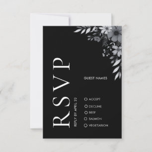 Elegant Modern Black Floral Wedding RSVP Card