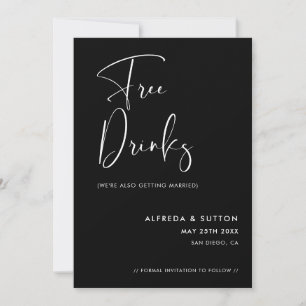 Elegant & Modern Black Free drinks Save The Date