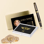 Elegant Modern Black Gold Airplane Monogram Business Card Holder<br><div class="desc">Drop a suttle hint with this unique business card holder that you're a Pilot :) Personalize it by adding your initials.

Copyright Soar In Style Designs.</div>