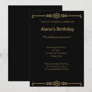 ELEGANT MODERN BLACK GOLD BORDER INVITATION
