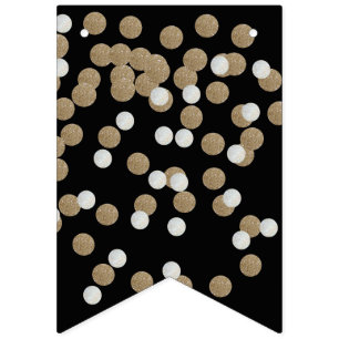 elegant modern Black Gold Confetti Holiday Party Bunting Flags