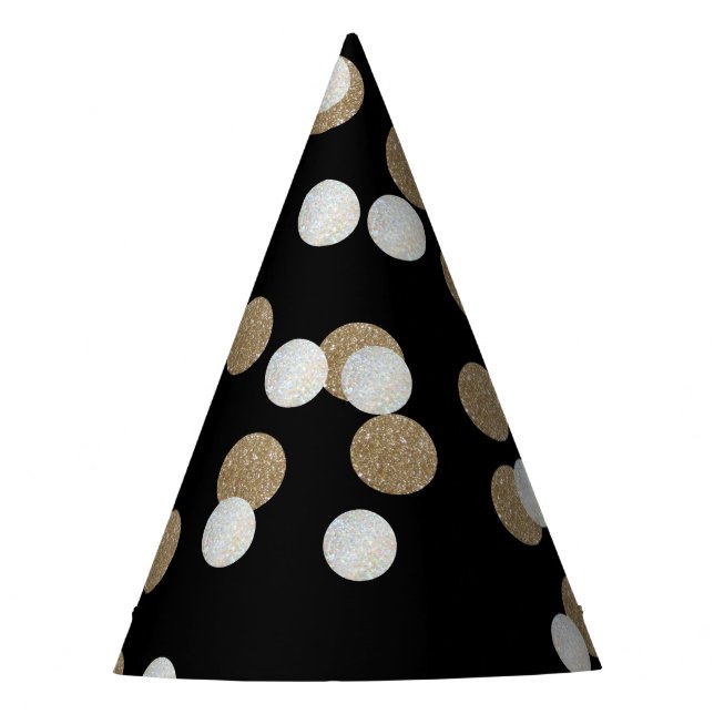 elegant modern Black Gold Confetti Holiday Party Hat (Front)