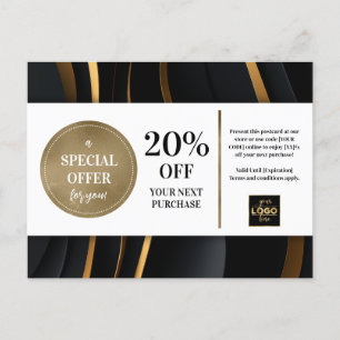 Elegant Modern Black Gold Coupon Discount Postcard