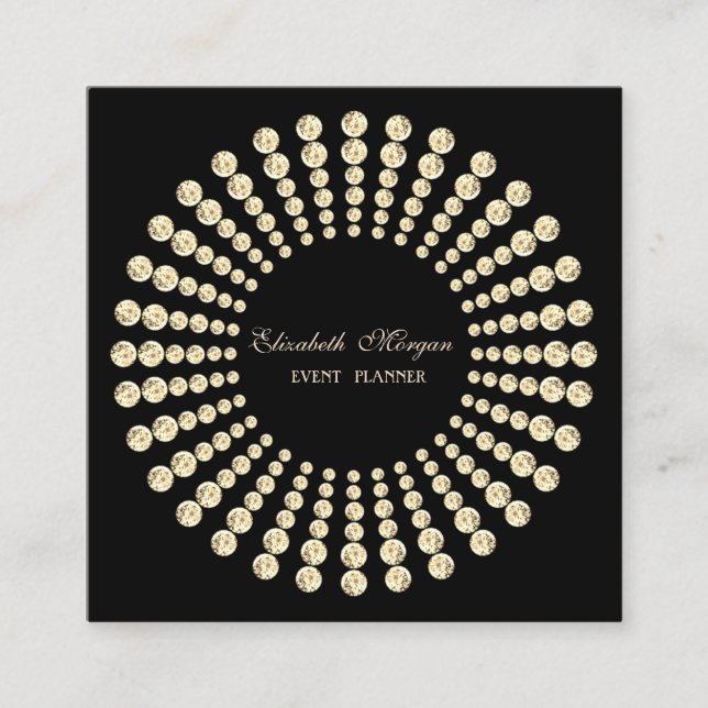 Elegant Modern,Black,Gold Diamonds Square Business Card (Front)