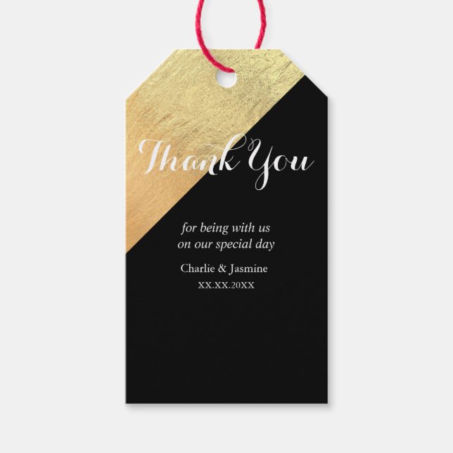 Elegant Modern Black & Gold Foil Wedding Gift Tag (Front)