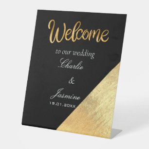 Elegant Modern Black & Gold Foil Wedding   Pedestal Sign