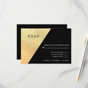 Elegant Modern Black & Gold Foil Wedding RSVP Card