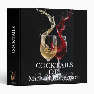 Elegant Modern Black Gold Monogram Cocktail Recipe Binder