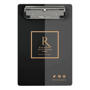 Elegant Modern Black Gold Monogrammed Mini Clipboard